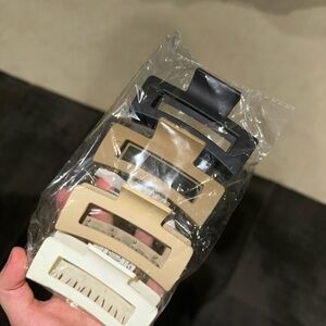 Set of 4 Rectangular Hair Clips in Neutral Tones